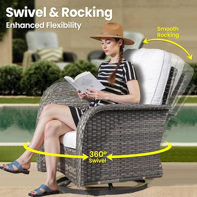 ovios 8-Piece Patio Furniture Set, Outdoor Wicker Sofa with Swivel Chairs Coffee Table, High Back Rattan Couch Loveseat with Comfy Cushions for Porch Yard Deck, Grey