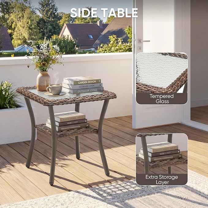 Patio Furniture Set - 5 Pieces All Weather Wicker Outdoor Furniture with 2 Swivel Chairs, 2 Ottomans and Side Table, Ergonomic Design for Porch, Deck, Balcony, Garden, and Backyard(Blue)