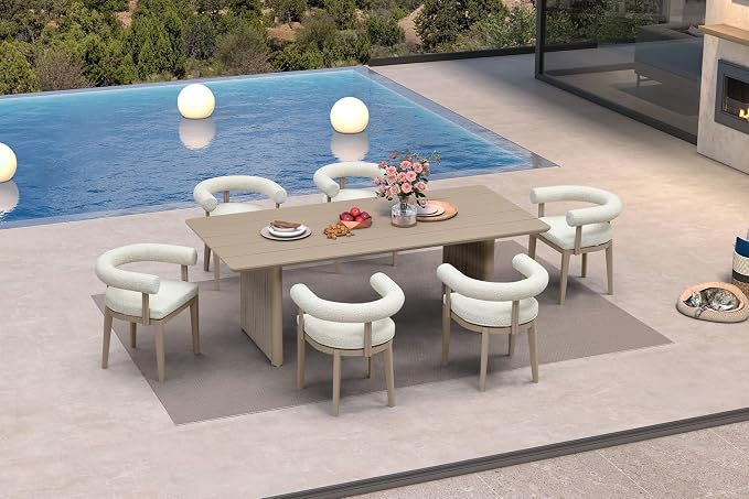 PURPLE LEAF 7 Pieces Patio Dining Set with Counter Stools, Seamless Table | Wraparound Backrests, Textured Olefin Fabric, Cushioned Armrest, Aluminum, Hand-Braided Rope Table Base, Earth-Tone Palette
