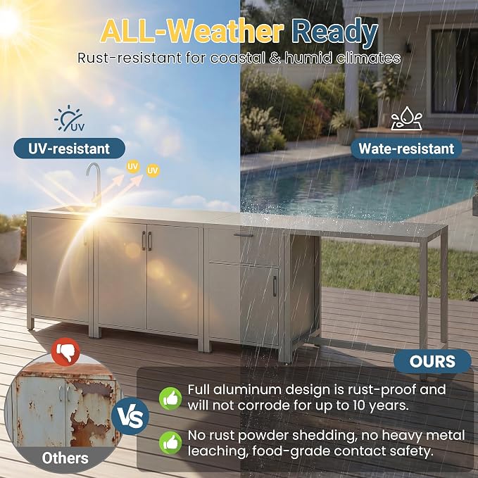 Wisteria Lane Outdoor Prep Table, Aluminum Modular Outdoor Kitchen Grill Table, All Weather Kitchen Island with Ample Storage & Food Preparation Space for Patio BBQ, Backyard, Porch