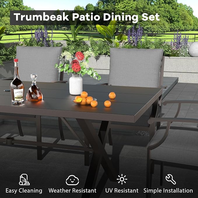 16-Piece Patio Dining Set Outdoor Conversation Set,Metal Outdoor Furniture Set with 2 Umbrella Hole Cut-Out 78.7" x 35.4" Tables and 14 Metal Backrest Chairs for Backyard,Garden,Grey