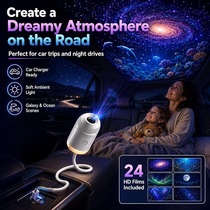 2027 Upgraded Hd Smart Dynamic 5d Holographic Night Light Projector, Plug and Play Hd Star Projector, 360° Adjustable Hd Galaxy and Ocean Projector for Indoor and Outdoor (12 Projection Films)