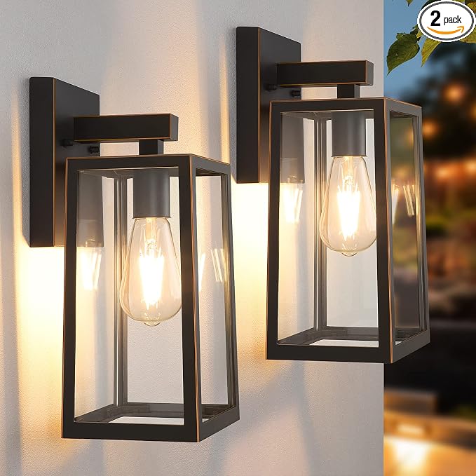 MAXvolador Outdoor Wall Sconce, Large Exterior Waterproof Wall Lantern Light Fixture, Oil Rubbed Bronze Porch Lights, Anti-Rust E26 Patio Lighting, 2 Pack | Large Oil Rubbed Bronze Porch Wall Light, Anti-Rust, E26 Socket, Clear Glass Outside Wall Mount...