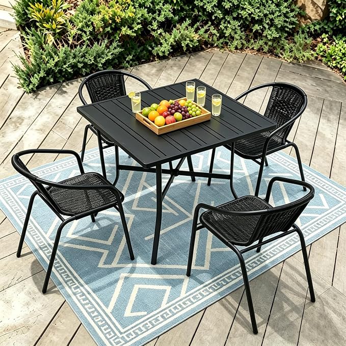 8 Stackable Wicker Patio Chairs, Weather-Resistant Outdoor Seating, Ideal for Balcony Porch Lawn & Small Patio Furniture Set Decor, Black