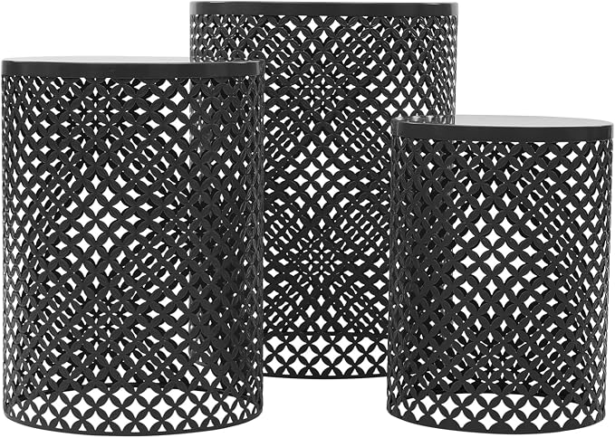 Cylindrical Outdoor Side Tables Set of 3, Metal Frame Accent Table End Table, Vintage Side Tables for Patio Gardens Balconies Cafes Parks