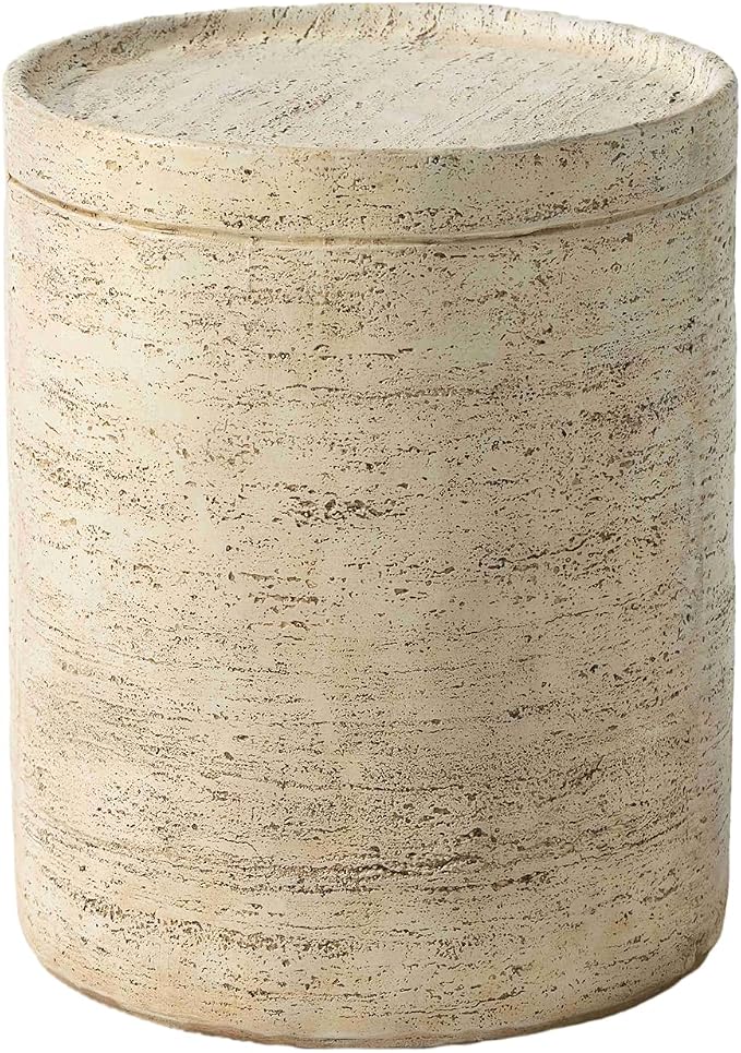 SUNBURY Outdoor Side Tables for Patio, Small Concrete Accent End Table, Stone Round Modern Coffee Furniture, Milky Cement Side Table