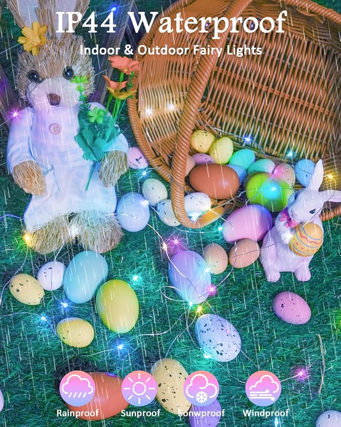 4 Pack 60 LED Fairy Lights Battery Operated with Timer, 20 FT Easter Lights | Cuttable Copper Wire, Waterproof Pastel Battery String Lights for Indoor Outdoor, Bedroom, DIY, Spring Easter Decorations