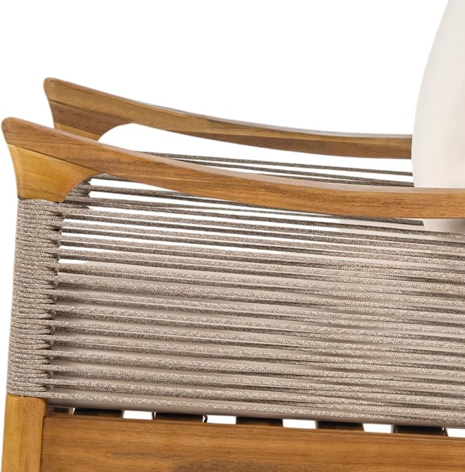 Christopher Knight Home Heidi Acacia Wood 5 Piece Patio Furniture Set 7-Seater Outdoor Loveseat, 3-Seater Sofa, Club Chairs and Coffee Table, Patio Conversation Set With Woven Rope Accents, Teak+Beige