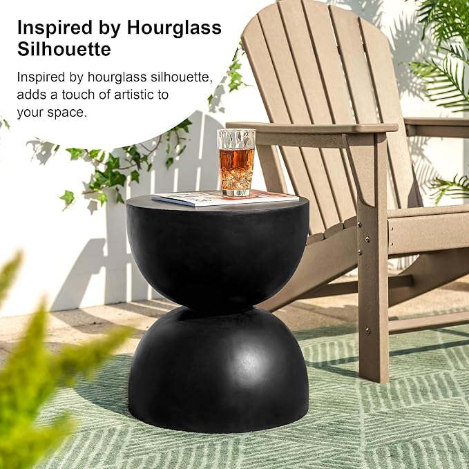 Glitzhome Outdoor Side Tables Set of 2, Heavy Duty Patio Sturdy Faux Terrazzo Decorative Garden Stool Planter Stand for Indoor Covered Outdoor, 17.75" H, Black