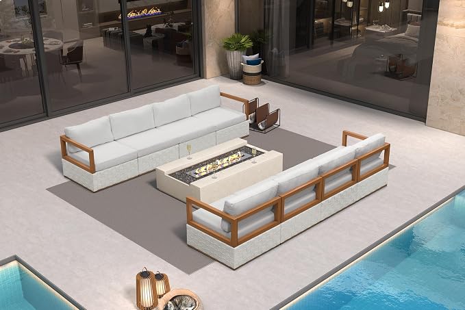 PURPLE LEAF Patio Furniture Set Armless Chair Outdoor Sectional Sofa Patio Conversation Set with Olefin-Blend Fabric and Modern PU Leather Base, Patio Couch for Porch, Balcony, Garden, White