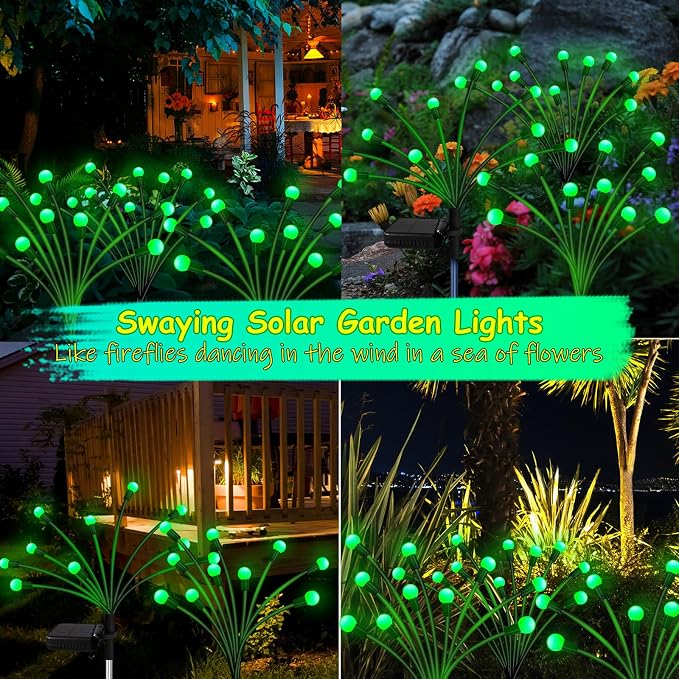 Kohlrabi Solar St Patricks Day Lights Outdoor, 10 Pack 80 LED Green Firefly Lights Waterproof, Sway by Wind, Solar Wind Swaying Light for Yard Patio Backyard Garden Flower Bed Pathway Decoration