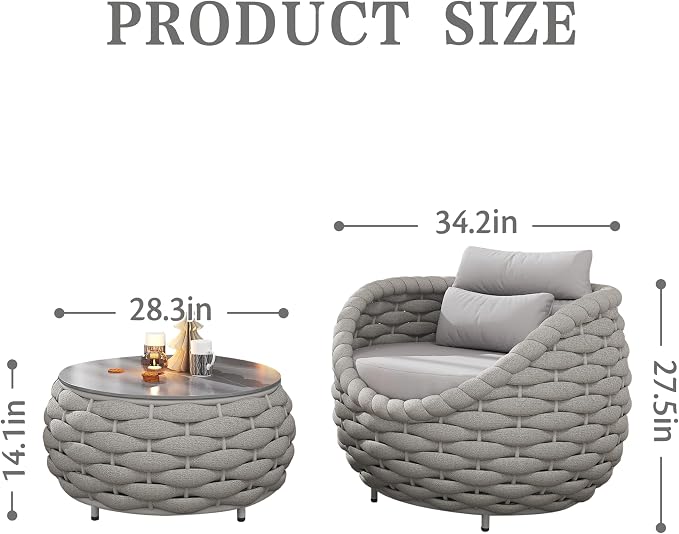 Conversation Set Aluminum Outdoor & Indoor Sofa Modern Patio Furniture Set with Soft Cushion and Coffee Table for Balcony Garden (Grey)