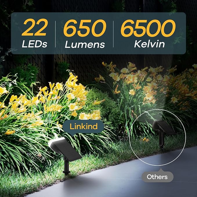 Linkind Solar Lights Outdoor Waterproof Landscape Spotlight Daylight 6 Pack | Starray, 3 Lighting Modes, 6500K, Dusk to Dawn, Auto On Off for Landscape Garden Yard Tree Flag Pathway Patio House Sign