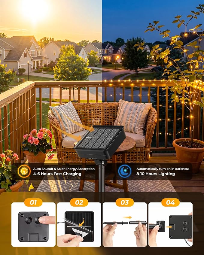 Brightown Solar String Lights, 2 Packs Total 66Ft 200 LED Solar Fairy Lights with 8 Modes, Waterproof Solar Lights for Outside Patio Yard Tree Wedding Christmas(Warm White) | Waterproof Twinkle Lights Outdoor & Indoor Solar Lights for Outside Patio Yar...