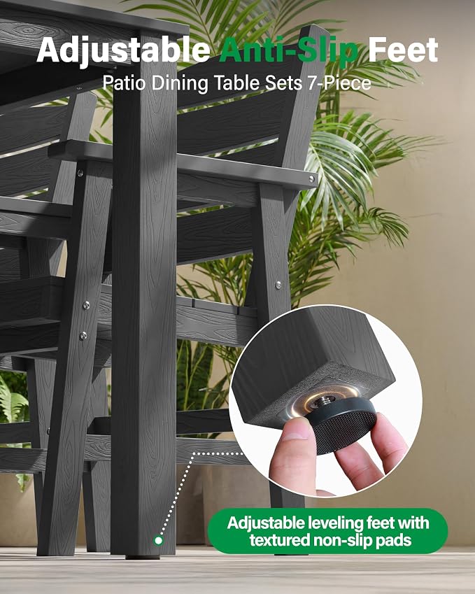 YEFU HIPS Patio Dining Set for 6 : Modern Outdoor Table and Chairs Easy Clean Outdoor Dining Set - 8-Piece Waterproof All-Weather Easy Assembly Furniture for Backyard Garden Deck（Grey）