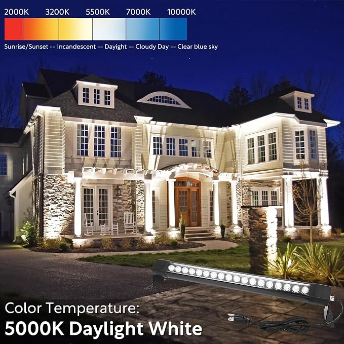 HNRLOY Outdoor Wall Washer Lights 2 Pack,36W 5000K Daylight White Wall Washer Lighting,2FT 120V LED Linear Wall Wash Light Bar for Garden,Backyards,Building,Courtyards Lighting
