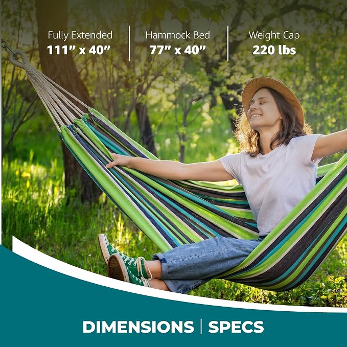 Bliss Hammocks BH-400-CC 40" Wide Hammock w/Hand-Woven Rope Loops & Hanging Hardware, Outdoor, Patio, Backyard Durable, Cotton and Polyester Blend, 220 Lbs Capacity, Country Club