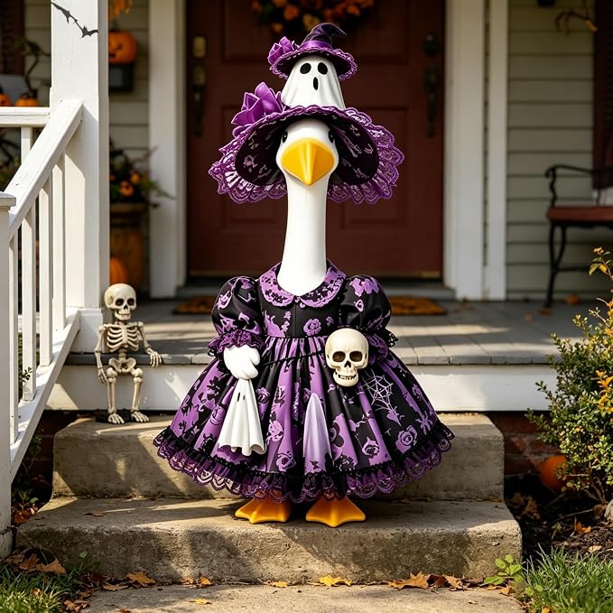 Mtsebmves Pumpkin Wizard Porch Goose Outfit Witch Geese Costume 23-Inch Porch Goose Dress for Yard Lawn Outdoor Garden Patio