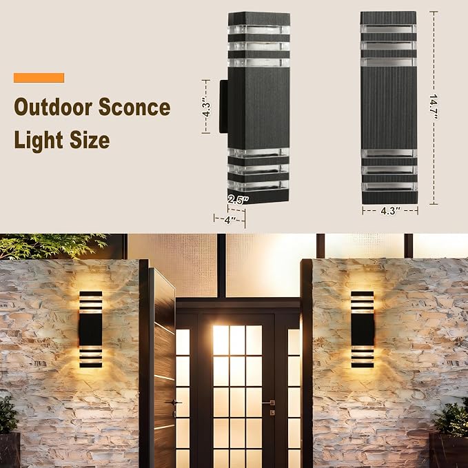 LMP LED Outdoor Wall Light, Aluminum IP65 Waterproof Porch Lights | Up and Down,3000K 5W G10 Bulbs Included,ETL Certified, Outside Wall Exterior Lighting Fixtures for House, Front Door, Garage