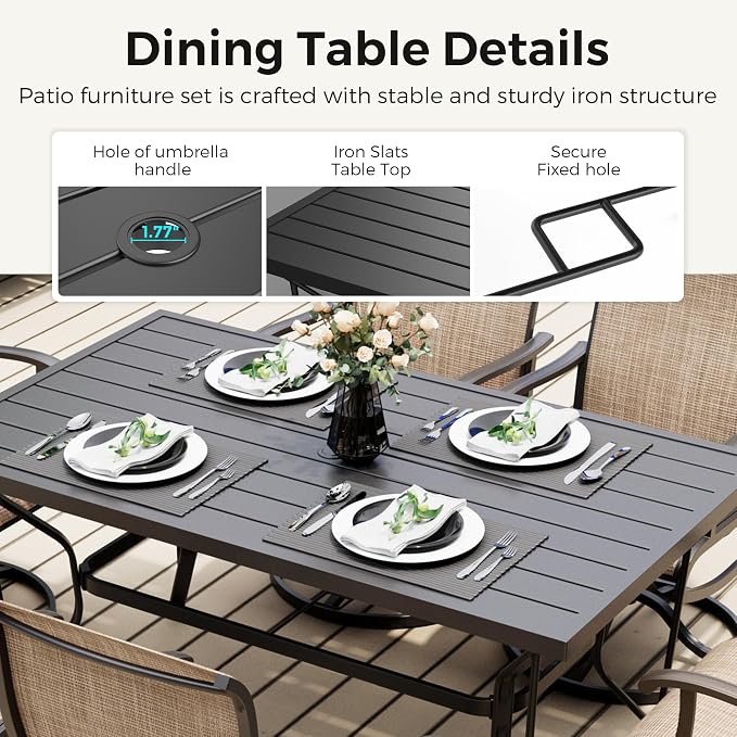Pamapic 7-Piece Patio Dining Furniture Set with Swivel Chairs, Outdoor Table & 6 Textilene Chairs for Garden, Backyard, Pool, Deck, Beige