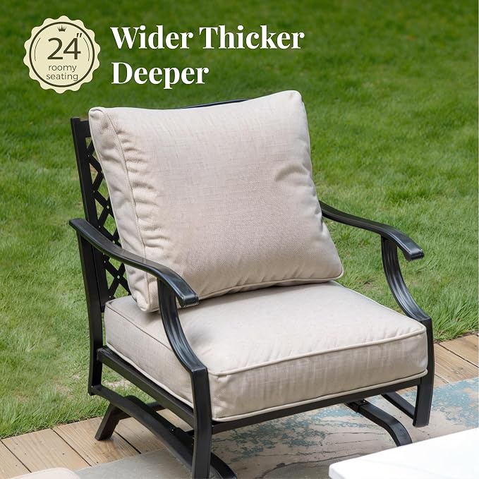 MIXPATIO Patio Furniture Set 6 pcs, Outdoor Patio Furniture, 1 X 3-Seat Sofa, 2 X Single Chairs, 2 X Rocker Chairs, 1 X Coffee Table and 5.75" Extra Thick Cushion, Patio Conversation Set,Beige
