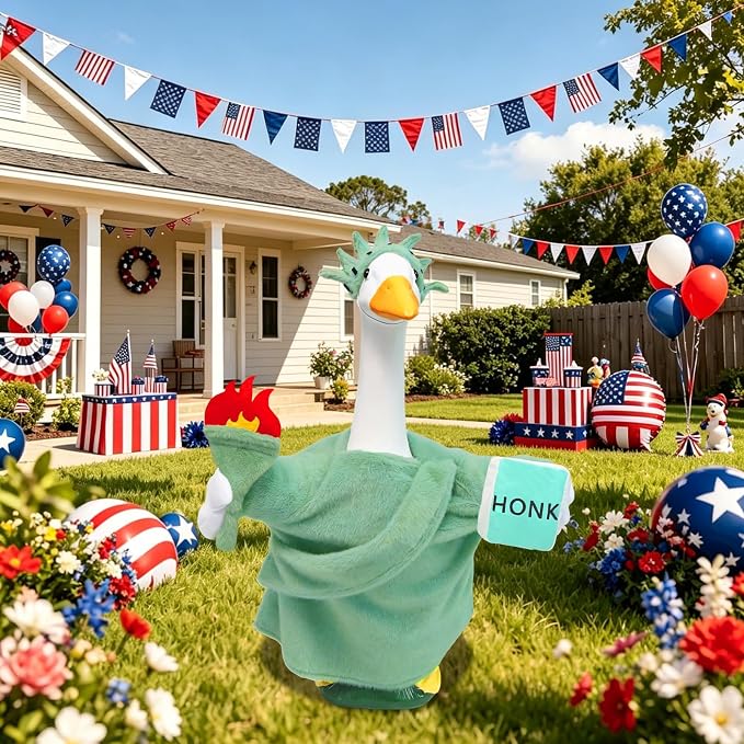 Statue of Liberty Porch Goose Outfit for 23 Inch Lawn Goose Patriotic 4th of July Costume for Cement & Plastic Goose Sculpture, Independence Day Goose Clothes for Garden Patio Yard Decoration