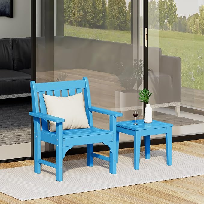 Costaelm Outdoor Dining Arm Chair, Patio HDPE Garden Dining Table Chair, Poly Lumber Waterproof Restaurant Bistro Farmhouse Chairs for Outside Porch Backyard, Pacific Blue