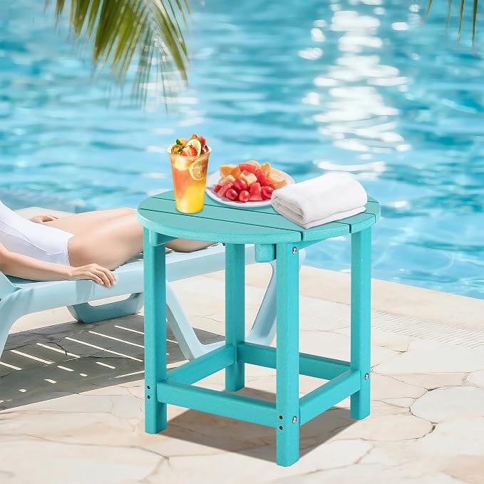 LZRS Adirondack Patio Side Table End Table, Outdoor Coffee Tables for Patio, Backyard,Pool, Indoor Companion, Easy Maintenance & Weather Resistant(Turquoise)