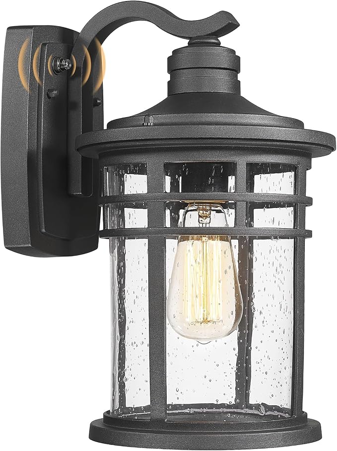 Darkaway Dusk to Dawn Outdoor Porch Wall Light,Outside Wall Mounted Light Seeded Glass Exterior Waterproof Lantern 14.57inch Large Modern Wall Sconce Lighting for House Front Door Garage