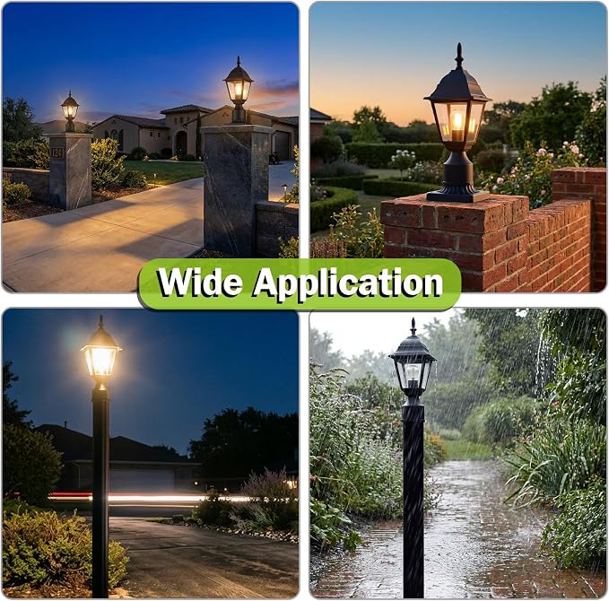 Outdoor Post Light, Rustproof Aluminum Pole Lamp, Black | Exterior Lamp Post Light Fixture for Garden, Yard, Pathway, Waterproof, Glass, E26 Base, Max 60W