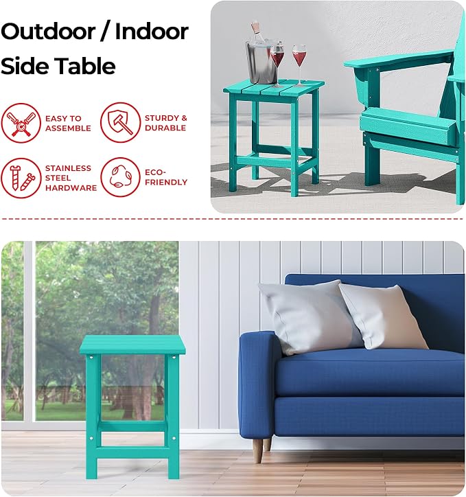 Costaelm Lakeview 12-Piece HDPE Outdoor Patio Furniture Adirondack Chair Conversation Table Set, Turquoise
