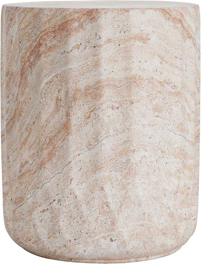 Outdoor Side Table 15" Drum Shape Concrete Side Table, Patio Tables for Outside Decorative Garden Stools, No Assembly Accent Table for Patio Porch Living Room, Beige