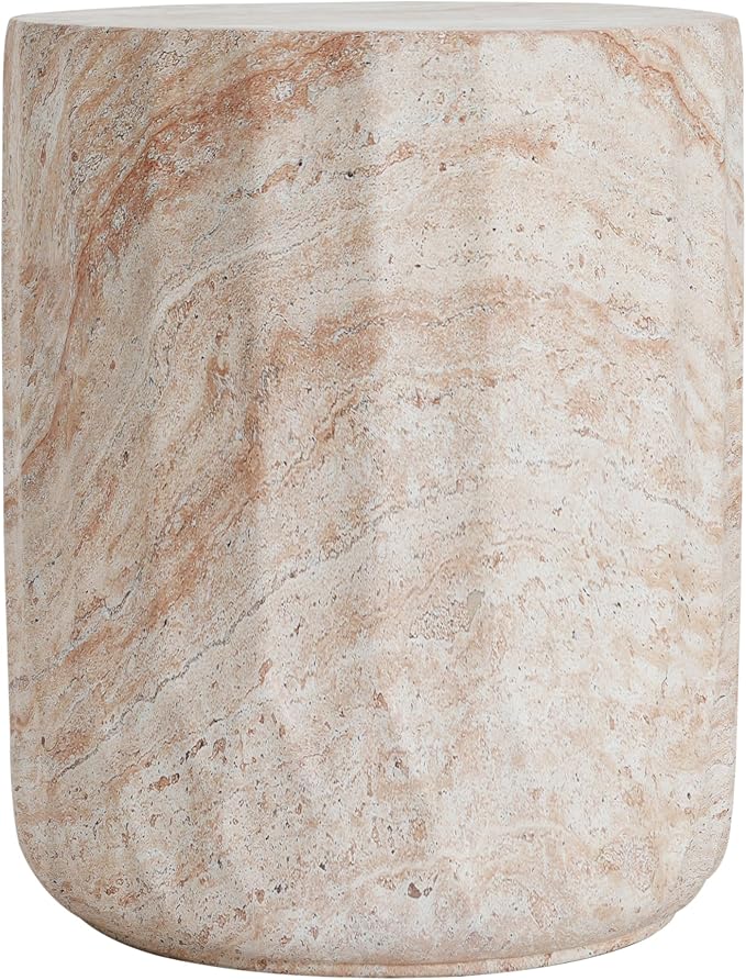 Outdoor Side Table Concrete Side Table Faux Marble End Table Stone Side Tables Patio Small Coffee Tables Travertine Garden Stool Plant Stand for Porch, Backyard Patio, Cylinder