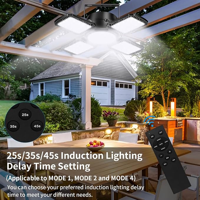 Solar Shed Light Outdoor Indoor, 176LED Solar Powered Motion Sensor Pendant Light Daytime Available, Solar Indoor Lights with 5 Lighting Modes & Remote for Shed Gazebo Barn Garage, 2 Pack