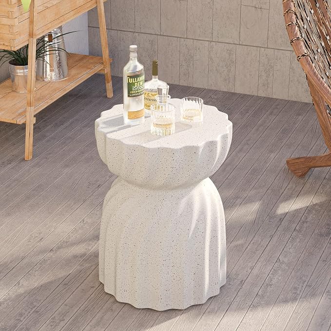 HOMPUS Unique Outdoor Concrete Side Table,Round Patio MgO End Table, Lightweight Small Accent Garden Stool for Indoor Use, Patio, Garden, Backyard, Terrazzo Colorful