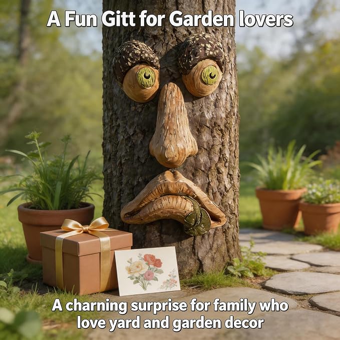 Tree Faces Decor Outdoor, Tree Face Outdoor Statues Old Man Trees Hugger Bark Ghost Yard Art Garden Decoration, Trees Decorations Outdoor for Halloween Easter