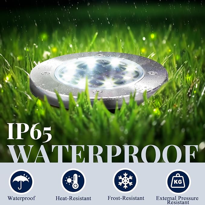 SOLPEX Solar Ground Lights Outdoor, Walkway Lights 12 Pack Warm White | IP65 Waterproof Stainless Steel Landscape Lighting for Driveway, Pathway, Garden, Patio, Backyard Decor