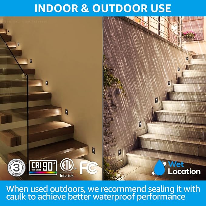 LEONLITE 12-Pack 3CCT 120V LED Step Lights, Vertical, Oil Rubbed Bronze | 110LM, 5%-100% Dimmable, CRI90, ETL, Indoor Outdoor Stair Lights, Wet Location, 3000K/4000K/5000K, Aluminum