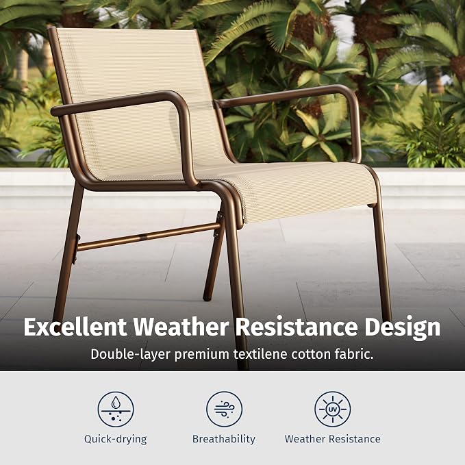 East Oak 4 Seats Outdoor Furniture Set, Waterproof Patio Furniture Set, Patio Loveseat with Coffee Table for Porch or Garden, 4-Piece Patio Conversation Sets for Balcony, Upgrade Beige