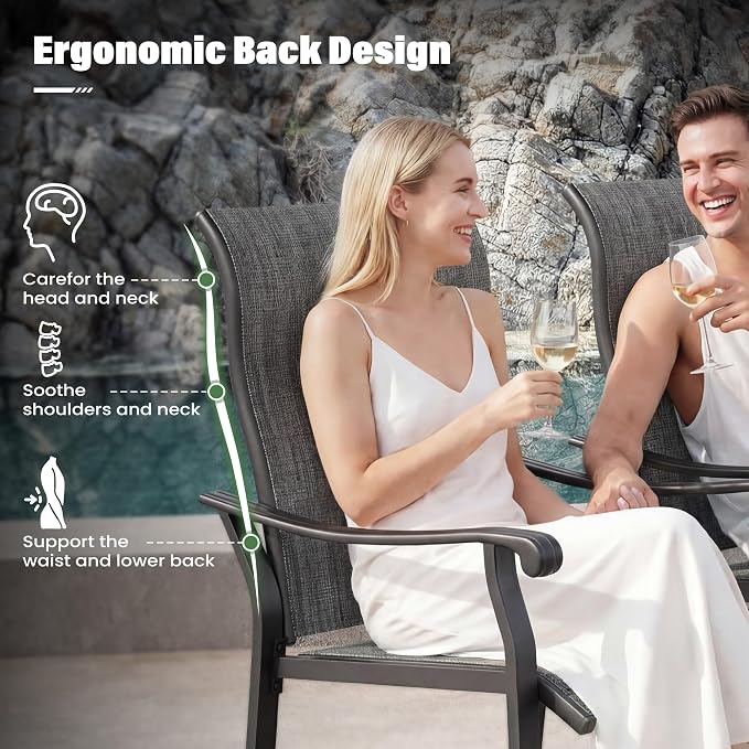 UDPATIO 7 Piece Patio Dining Set for 6, Patio Outdoor Table and Chairs, 59"×38" Black Table with Umbrella Hole, Gray Patio Chairs Set of 6, Patio Outdoor Dining Set for Lawn, Backyard, Deck