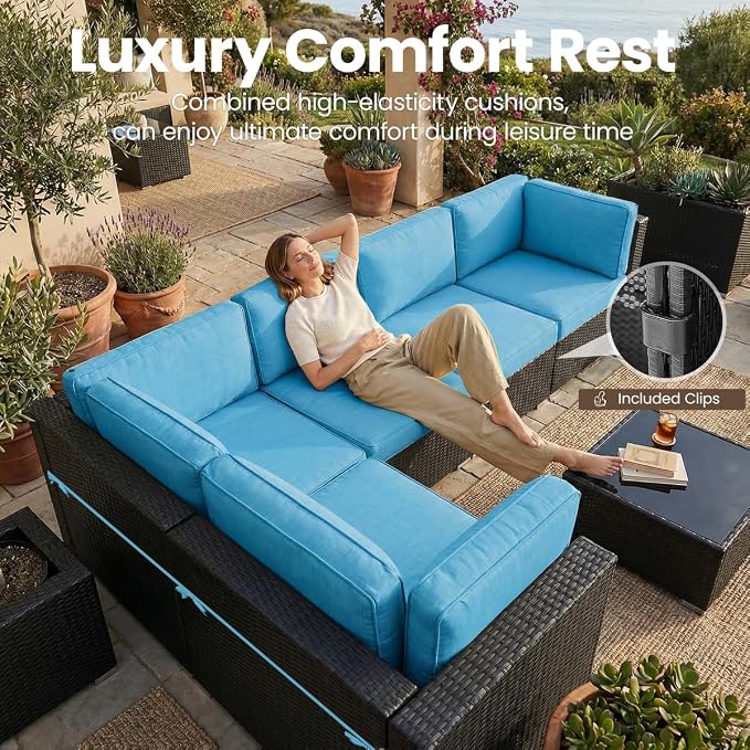 10 Pieces Patio Furniture Set with 44" Propane Gas Fire Pit Table, Outdoor Sectional Wicker Conversation Sofa Sets with Coffee Table