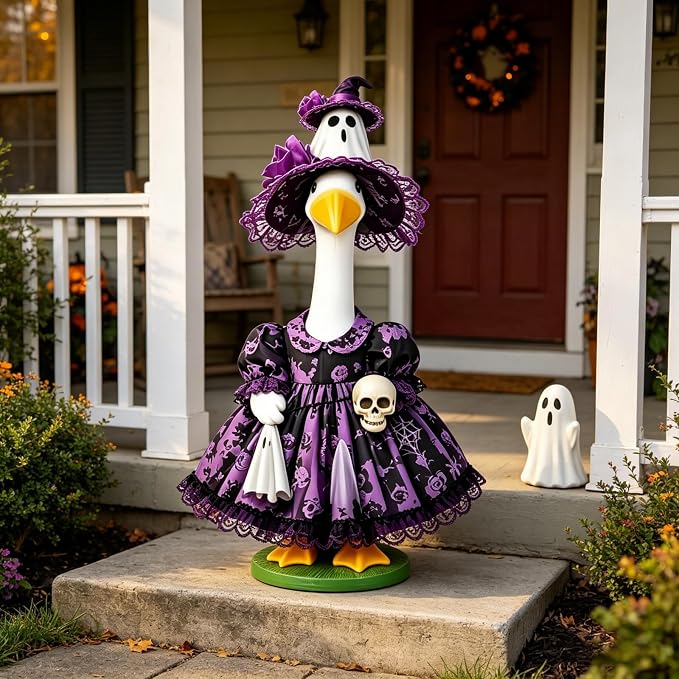 Mtsebmves Pumpkin Wizard Porch Goose Outfit Witch Geese Costume 23-Inch Porch Goose Dress for Yard Lawn Outdoor Garden Patio
