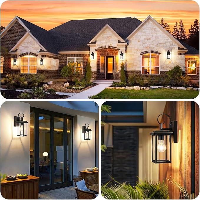BesLowe 2-Pack Outdoor Wall Light Fixtures, Modern Porch Sconces, Bronze | Waterproof, Rust-Resistant, Durable Metal with Clear Glass, Standard E26 Socket, Easy to Install