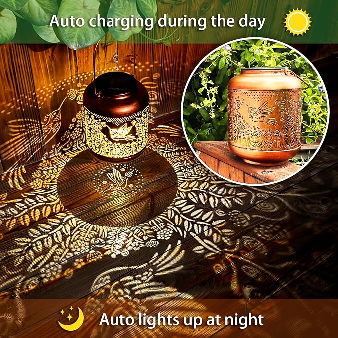 Hummingbird Solar Lanterns Outdoor Waterproof Hanging Solar Lights Hummingbird Gifts for Women Men Mom Metal Bird Decorative LED Lanterns for Yard, Patio, Lawn, Pathway, Landscape, Garden Decor