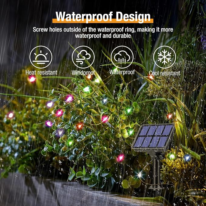 btfarm 4 Pack Solar String Lights Outdoor, Toltal 320LED 132FT Solar Fairy Lights Outside Waterproof 8 Modes, Copper Wire Solar Powered Twinkle Light for Tree Garden Christmas Wedding, Multicolor