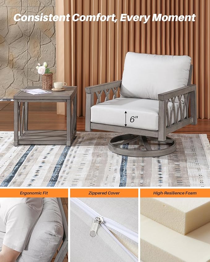 Aluminum Outdoor Patio Furniture Set, 4-Piece Patio Conversation Set with Cushions, All Weather Outdoor Sofa Set Patio Sectional Couch Set for Deck, Lawn, Poolside, Backyard, Limed Oak