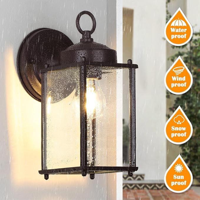MATAMEYE Outdoor Wall Lantern, Exterior Waterproof Wall Sconce Light Fixtures, Dark Chocolate Front Door Lighting, Anti-Rust Porch Lamp, 2 Pack