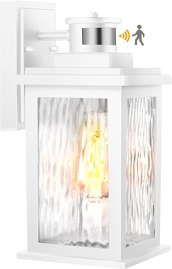 VIANIS Motion Sensor Outdoor Lights, Aluminum Waterproof Porch Lights Outdoor with Water Glass for Porch, Garden, Front Door White Standard Size