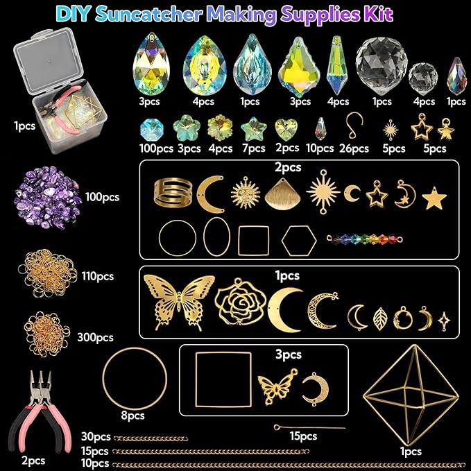 800 PCS DIY Suncatcher Kit Crystal Suncatchers for Windows Hanging Sun Catcher Kits for Adults Suncatcher with Crystals Rainbow Maker for Indoor Window Garden Christmas Decor Wedding Home
