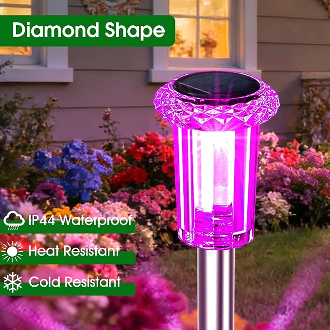 Eyrosa Solar Outdoor Lights, 15 Pack Solar Pathway Lights Outdoor Waterproof, Stake Lighting for Garden Yard Path Walkway Driveway Patio Lawn Decor,Color Changing
